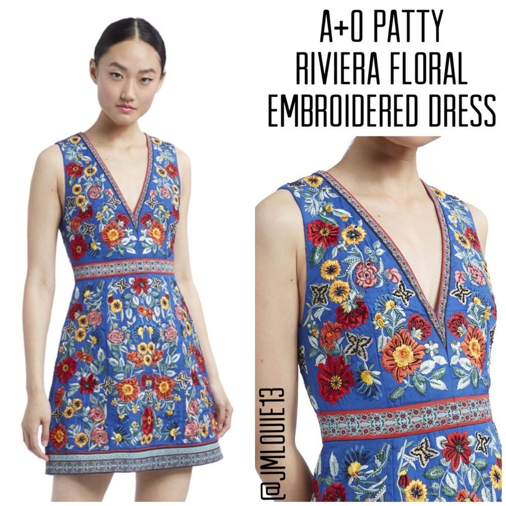 🎀SOLD🎀Alice + Olivia Patty Riviera Floral Embroidered A Line Dress